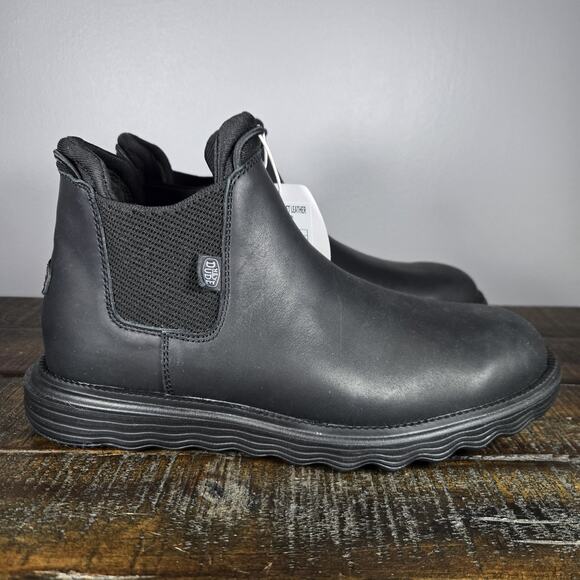 NEW Hey Dude Branson Classic Boot Womens Size 11 Water Repellent Black Leather - Picture 1 of 12
